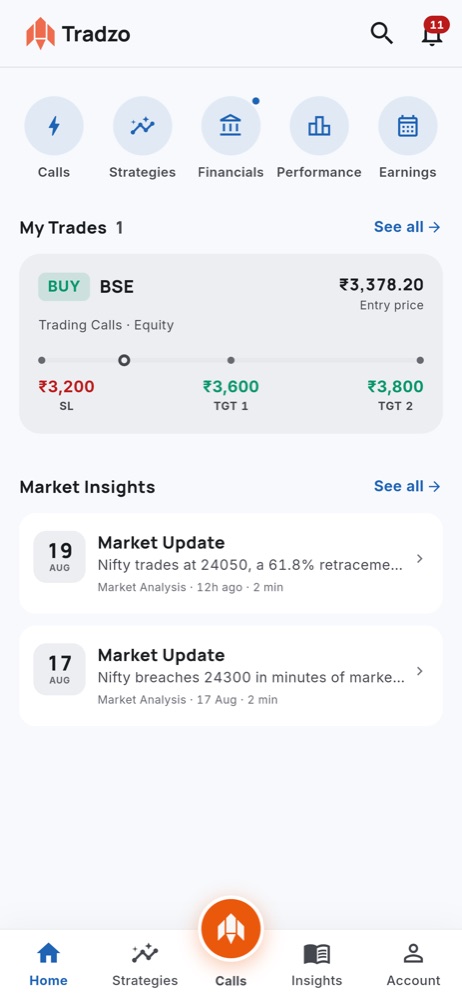Tradzo app — home