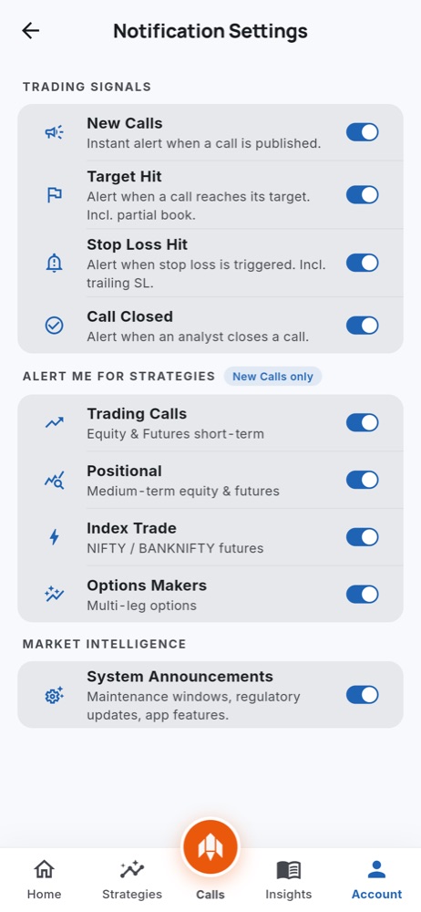 Tradzo app — notification settings